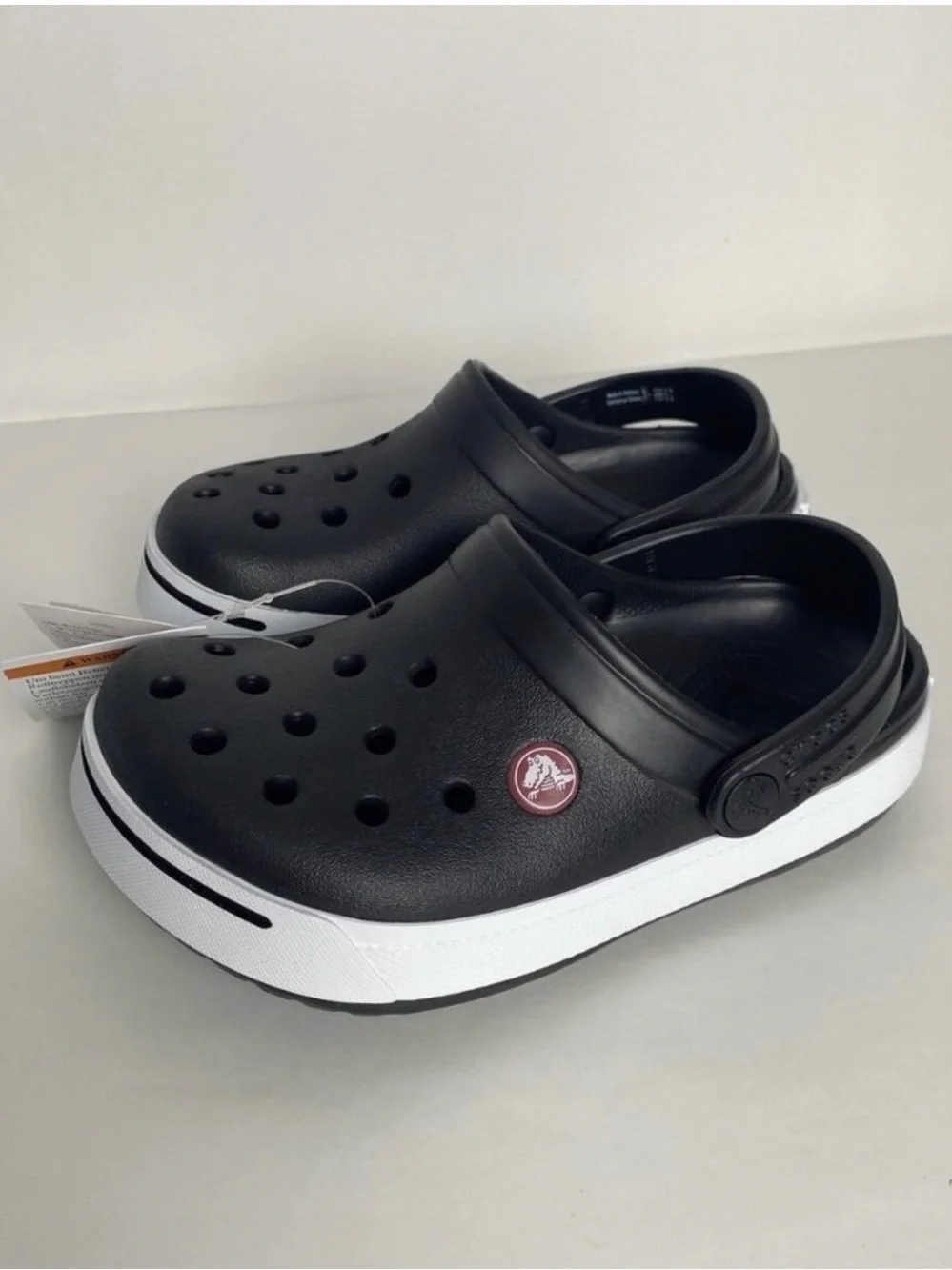 CROCS Kids Black Clog Sandals with White Trim